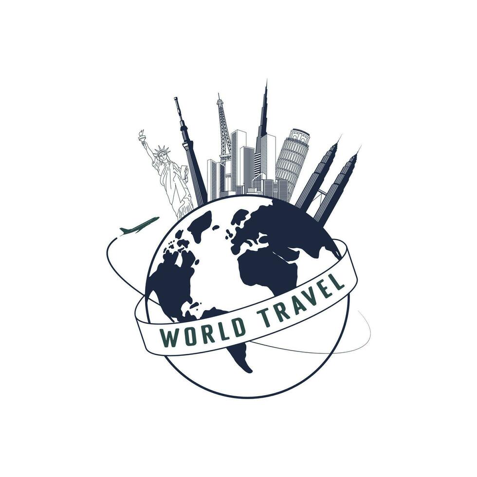 globe ville avec célèbre endroit tourisme Repères pour Voyage autour le monde illustration vecteur