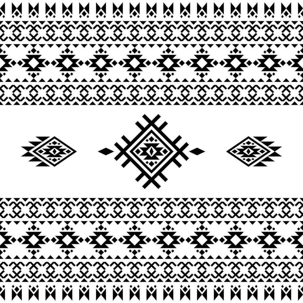 tribal ornement motif avec sans couture géométrique modèle. aztèque navajo et Oriental contemporain ethnique style. noir et blanche. conception tissu, textile, broderie, imprimer, tissage, intérieur, Contexte. vecteur