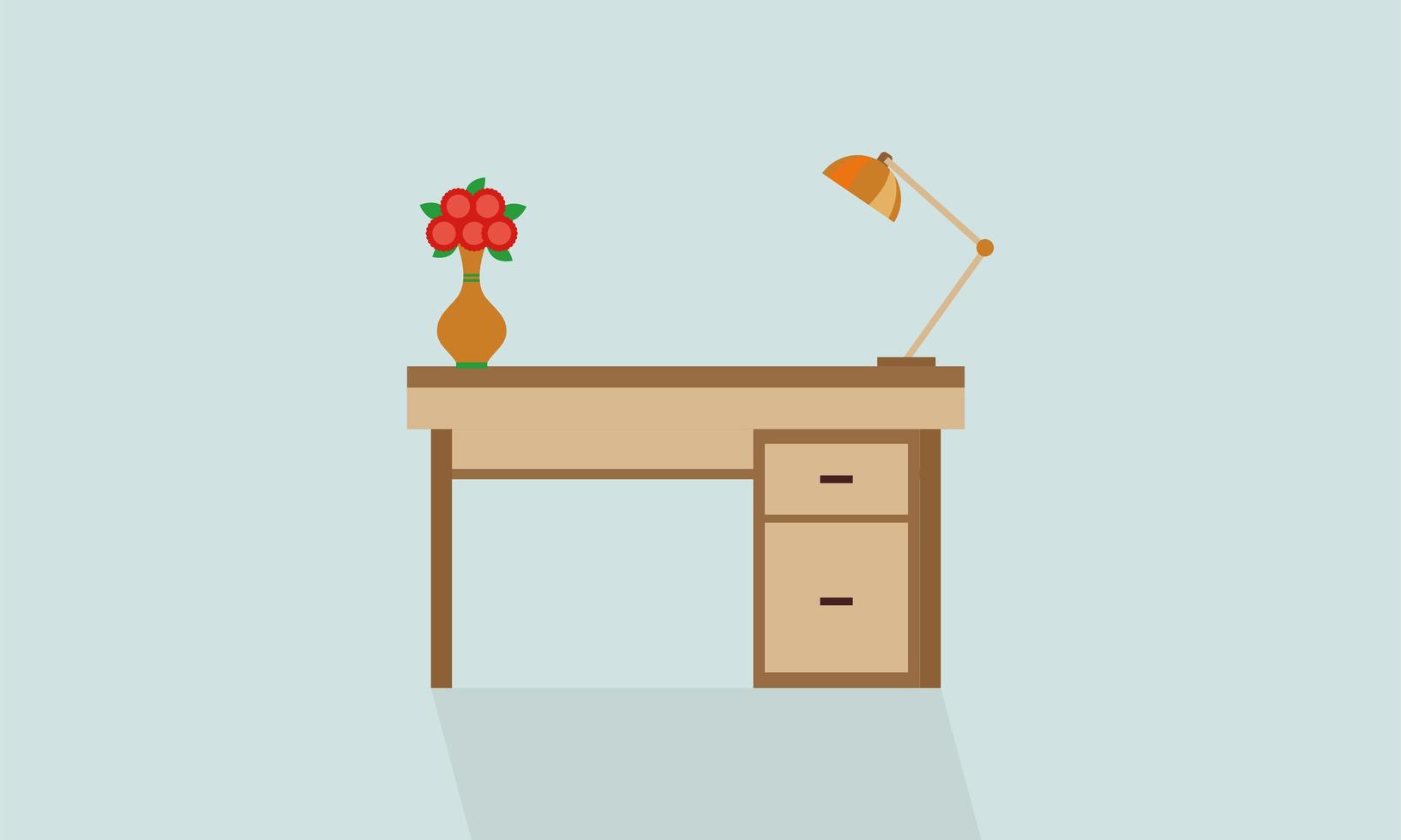 conception de table avec une lampe de table et un vase à fleurs vecteur