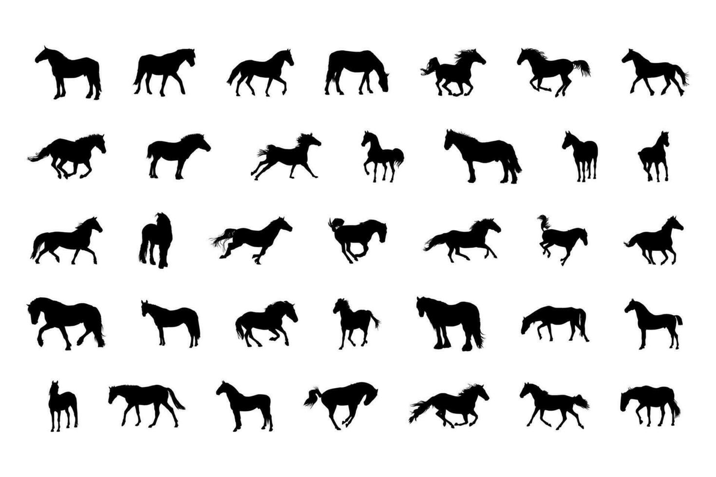 vecteur les chevaux silhouettes collection. sauvage cheval silhouettes.