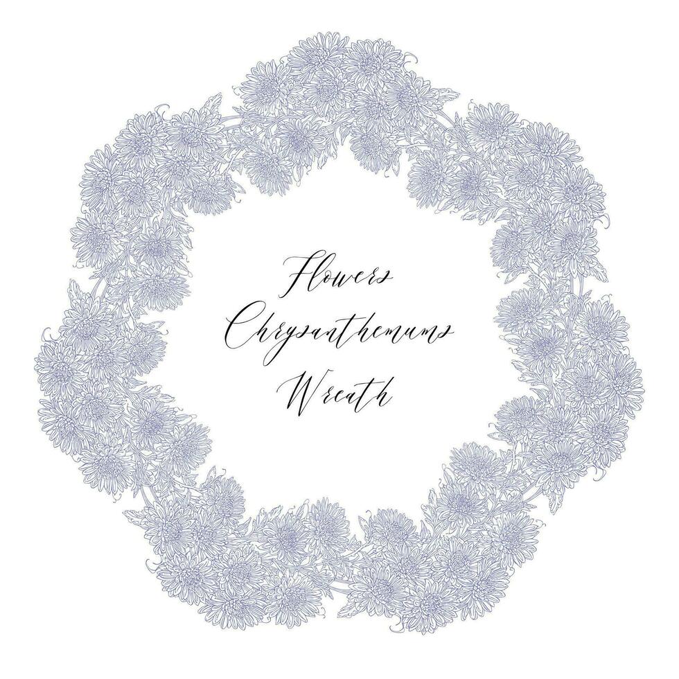 main tiré chrysanthème fleur couronne, vecteur illustration, fleuri conception pour invitation ou mariage décor, étiqueter, l'image de marque, salutations