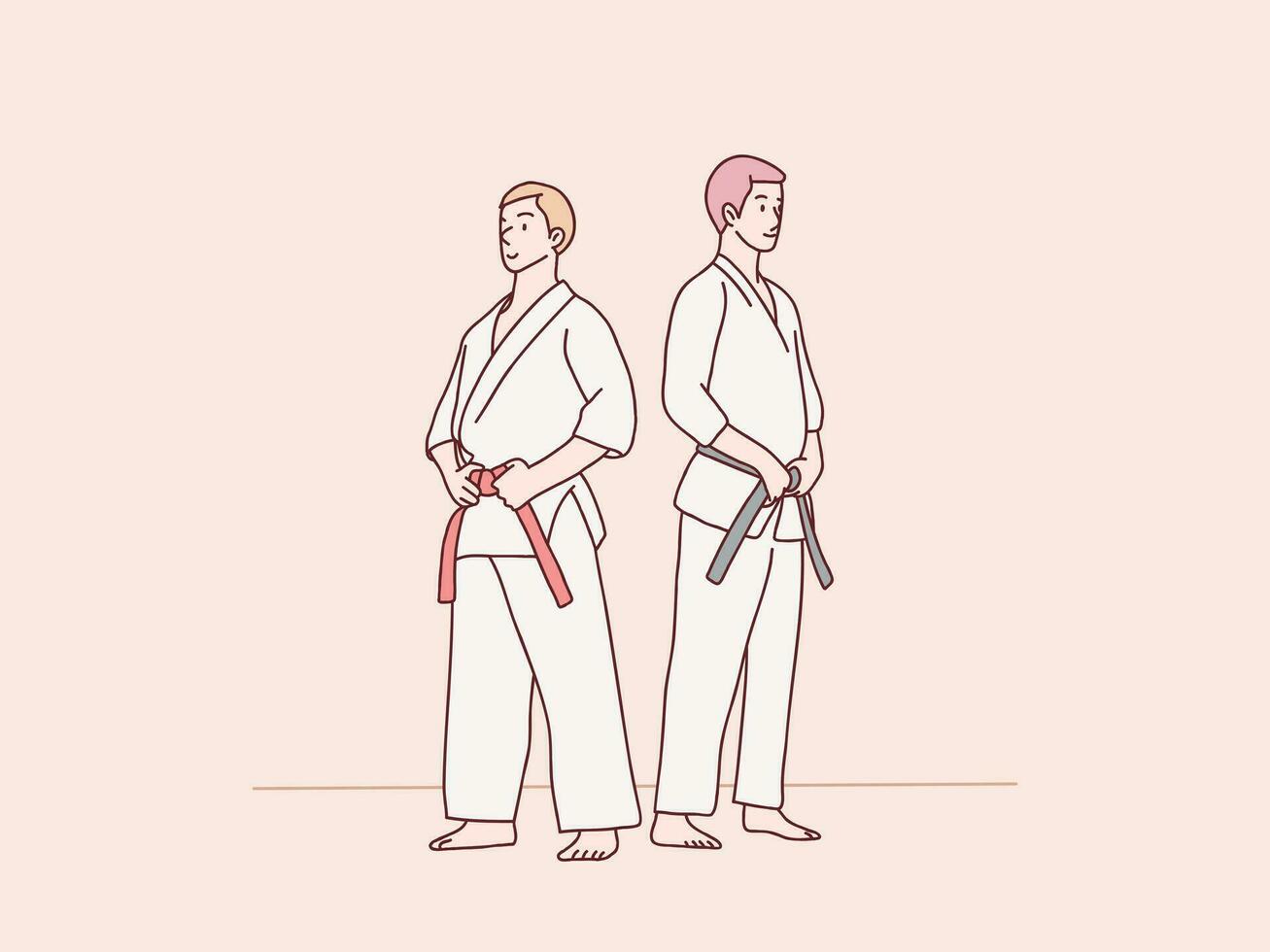 deux Hommes préparation entraine toi karaté rouge ceinture faire prêt à formation Facile coréen style illustration vecteur