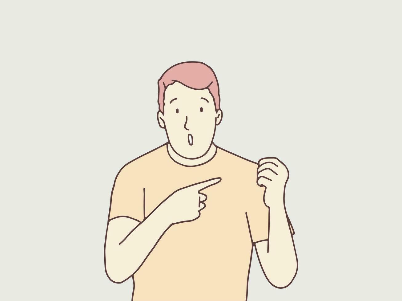 homme montrer du doigt geste main Facile coréen style illustration vecteur