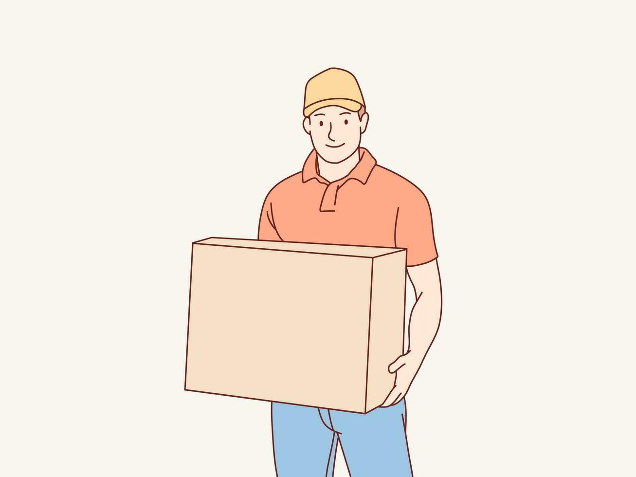 content Jeune livraison courrier homme permanent avec une Publier boîte parcelle Facile coréen style illustration vecteur