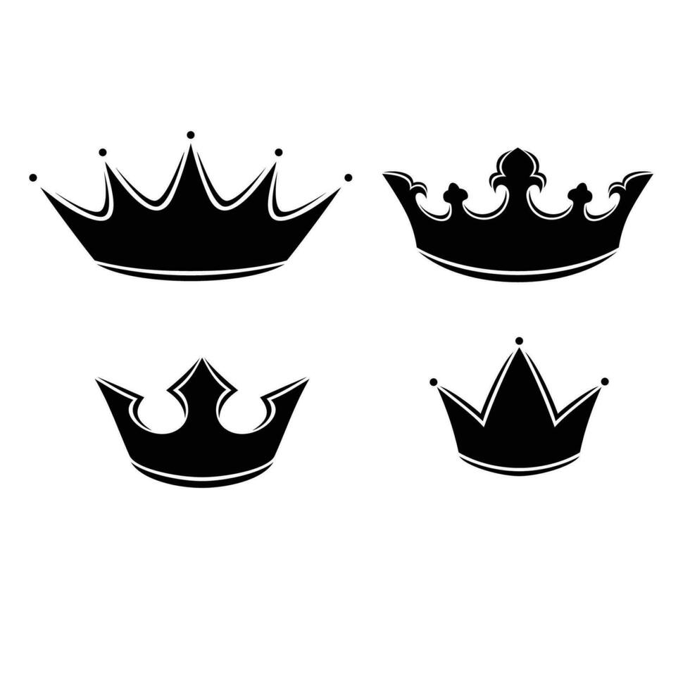 ensemble de silhouette de couronne. icône, signe et symbole d'élément de roi royal de luxe. vecteur