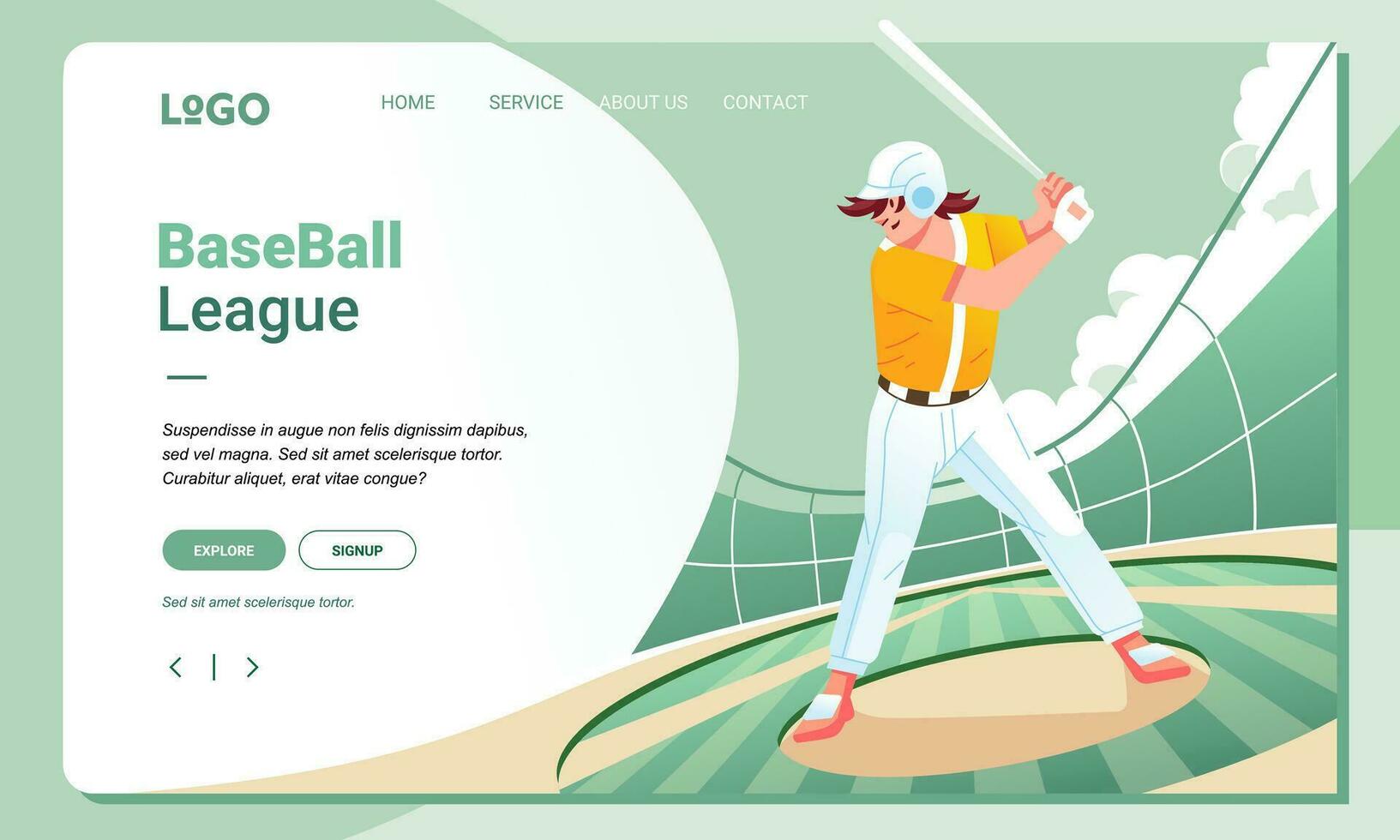 moderne illustration base-ball joueur personnage sport et atterrissage page conception pour la toile page et app concept vecteur