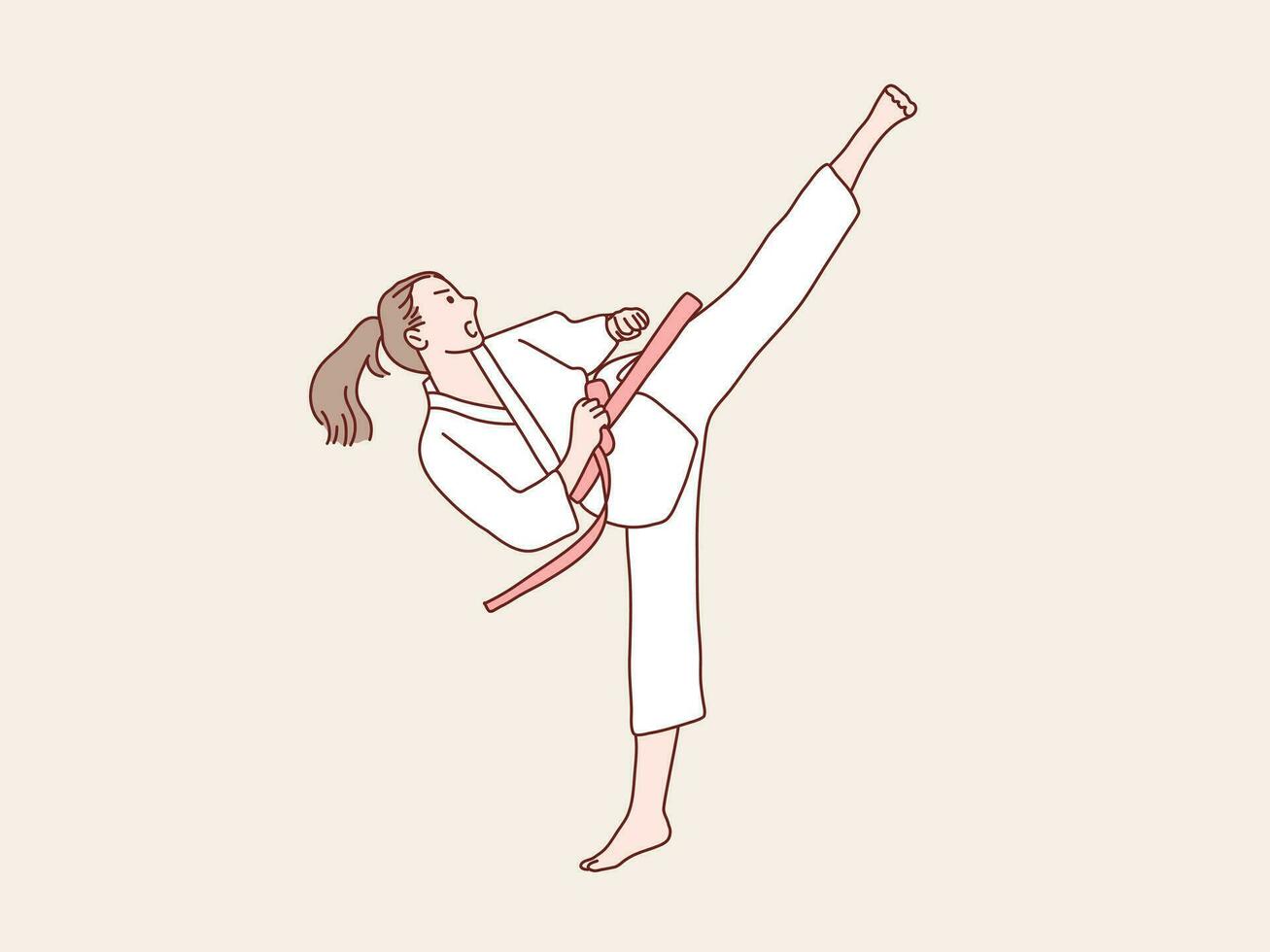 femme entraine toi karaté rouge ceinture faire haute donner un coup formation Facile coréen style illustration vecteur