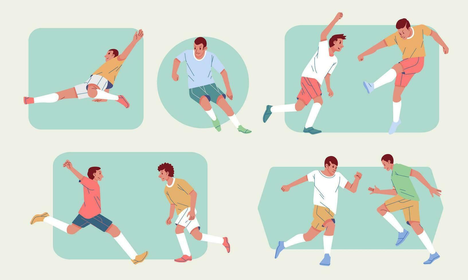 football joueurs dans action divers pose ensemble plat conception style vecteur illustration