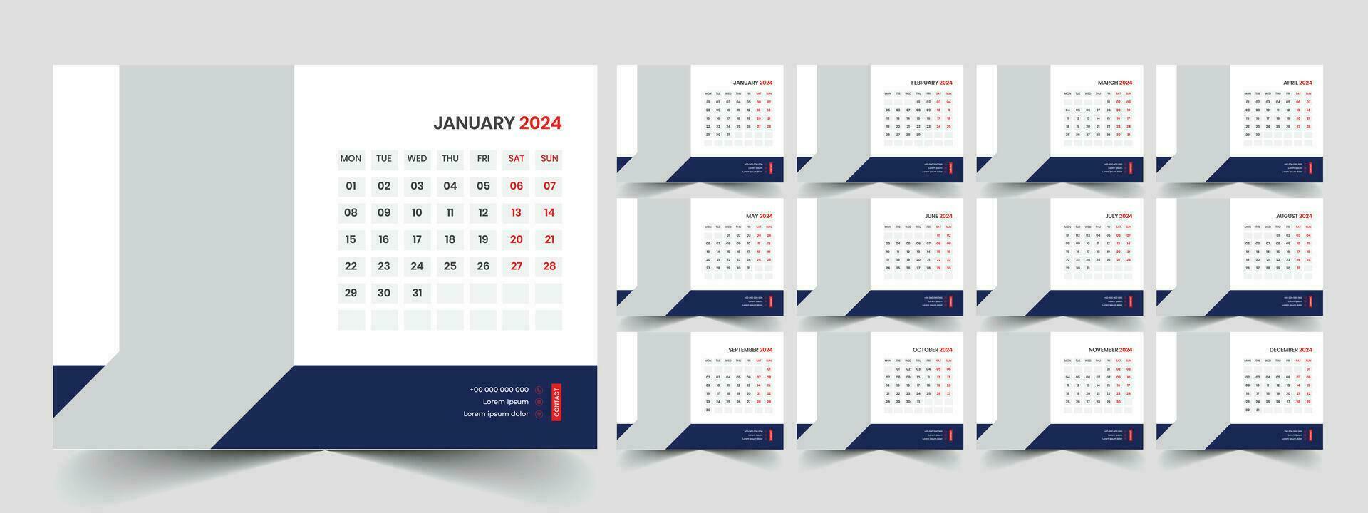 bureau calendrier modèle 2024 vecteur