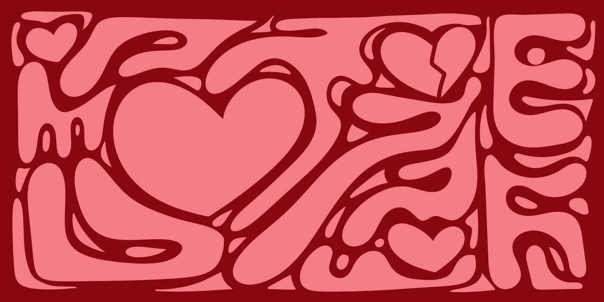 main tiré contemporain abstrait formes. dynamique coloré formes et doubler. abstrack arrière-plans, rouge Memphis, la Saint-Valentin jour, vecteur