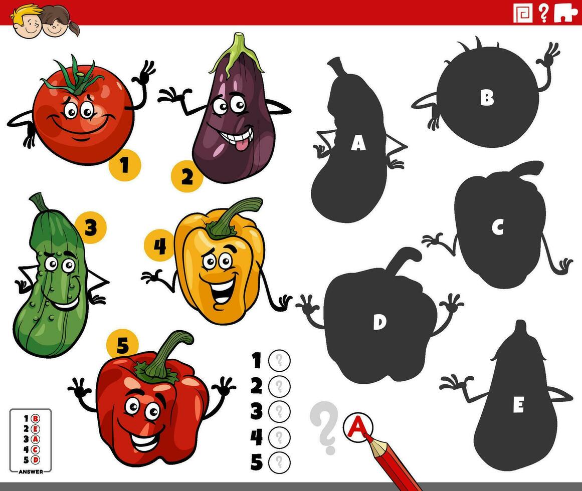 ombres activité Jeu avec dessin animé fruit et des légumes vecteur