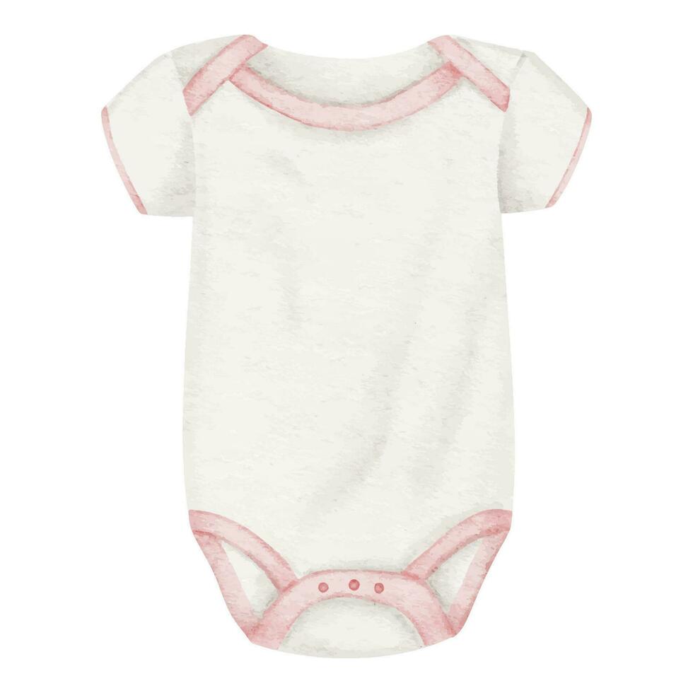 bébé le maillot de corps pour fille. mignonne rose barboteuse pour bébé fille. nouveau née vêtements. aquarelle illustration. isolé faire-part, bébé douche, salutation cartes, impressions, affiches, autocollants, emballage vecteur