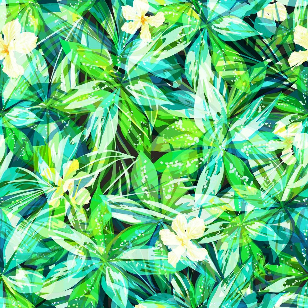brillant coloré tropical sans couture Contexte avec feuilles et fleurs vecteur