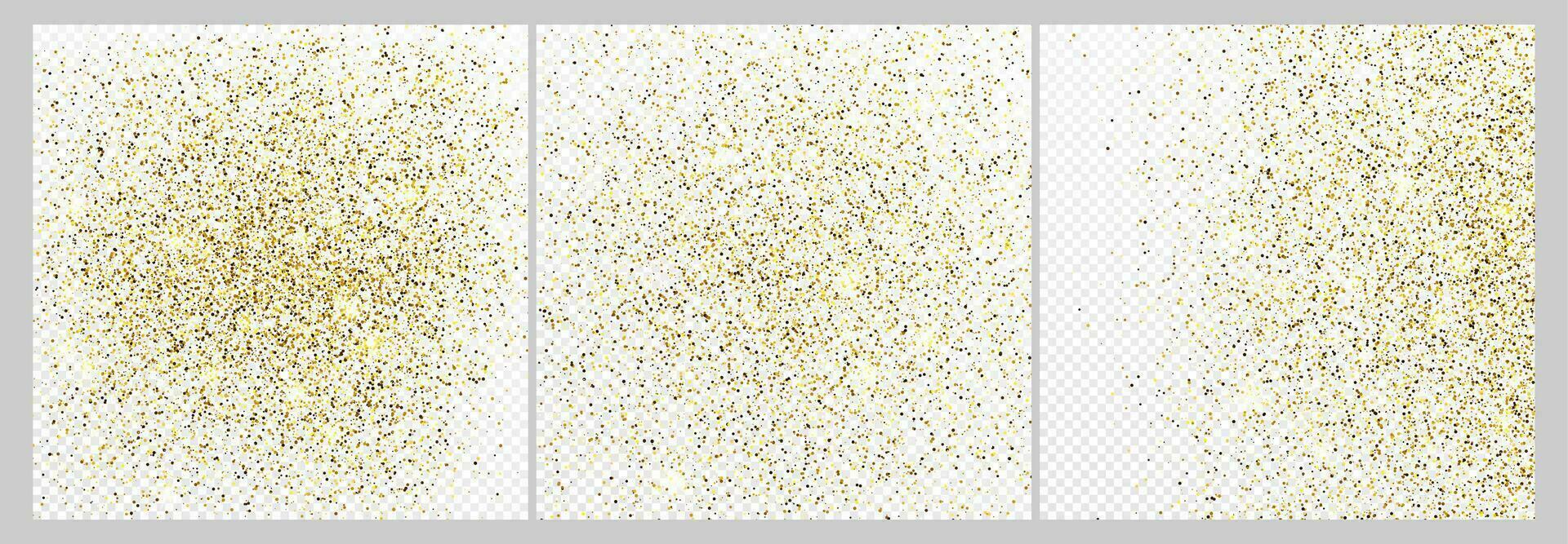 ensemble de Trois or briller confettis décors isolé sur blanc arrière-plans. fête texture avec brillant lumière effet. vecteur illustration.
