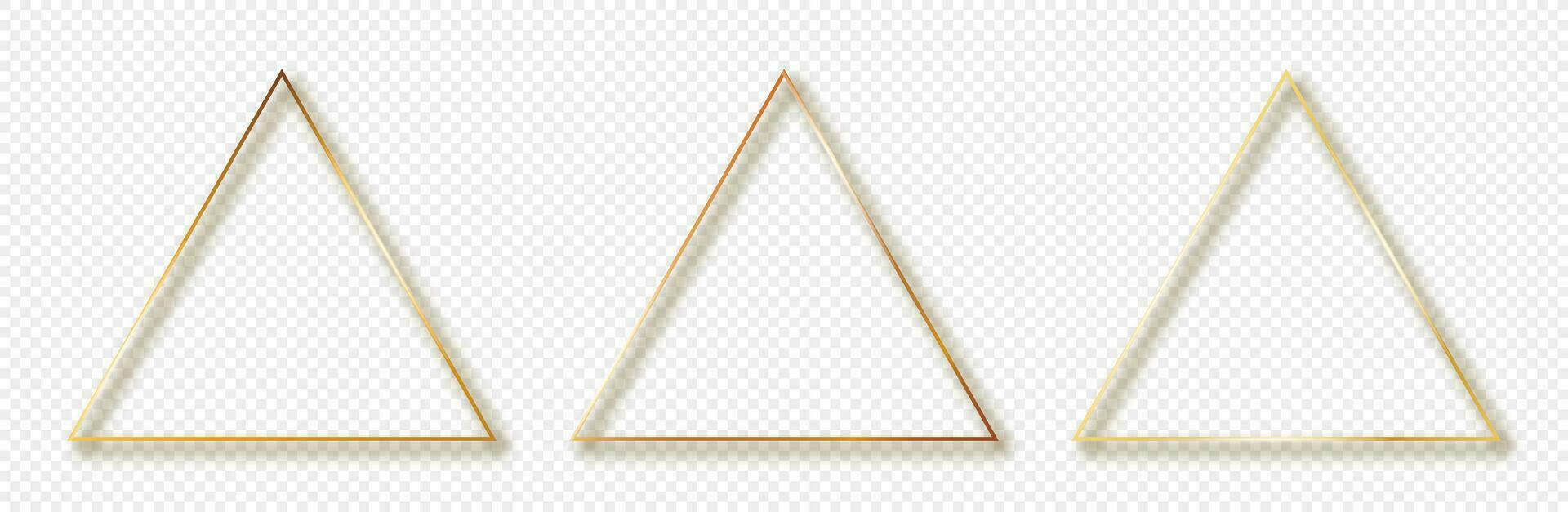 ensemble de Trois or embrasé Triangle cadres isolé sur Contexte. brillant Cadre avec embrasé effets. vecteur illustration.