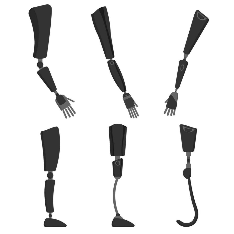 prothèses de Humain mains et pieds ensemble. moderne noir plus haut membre remplaçants avec bionique capteurs pour confortable vivant et vecteur des sports