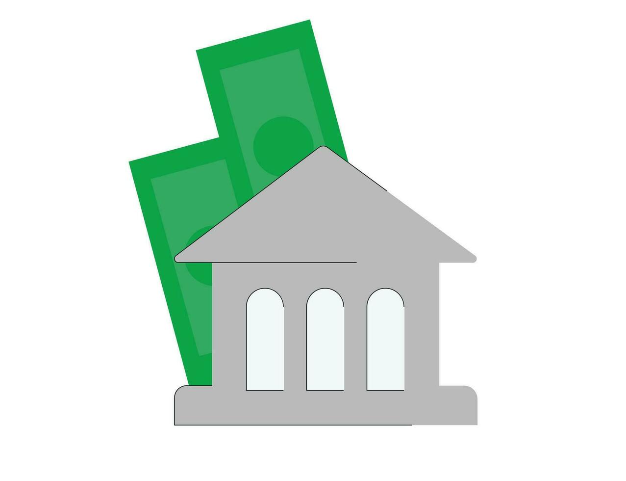 banque bâtiment avec vert billets de banque. financier bâtiment pour stockage en espèces dépôts et protéger affaires investissements à vecteur intérêt.