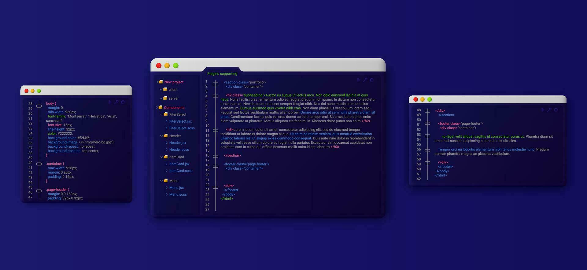 la toile les fenêtres avec code modèle. création de site Internet avec programmation et codage commandes et utilisation de vecteur Logiciel interface