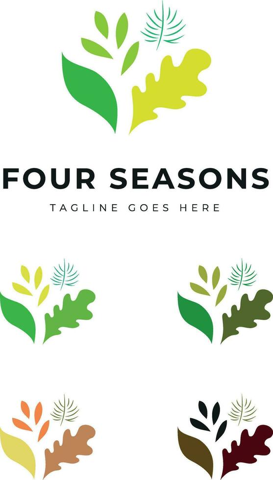 magnifique plante arbre jardin parc logo dans quatre couleurs quatre saisons changement identité vecteur
