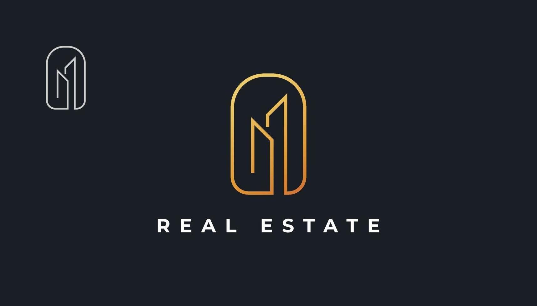 création de logo immobilier minimaliste en or avec style de ligne vecteur