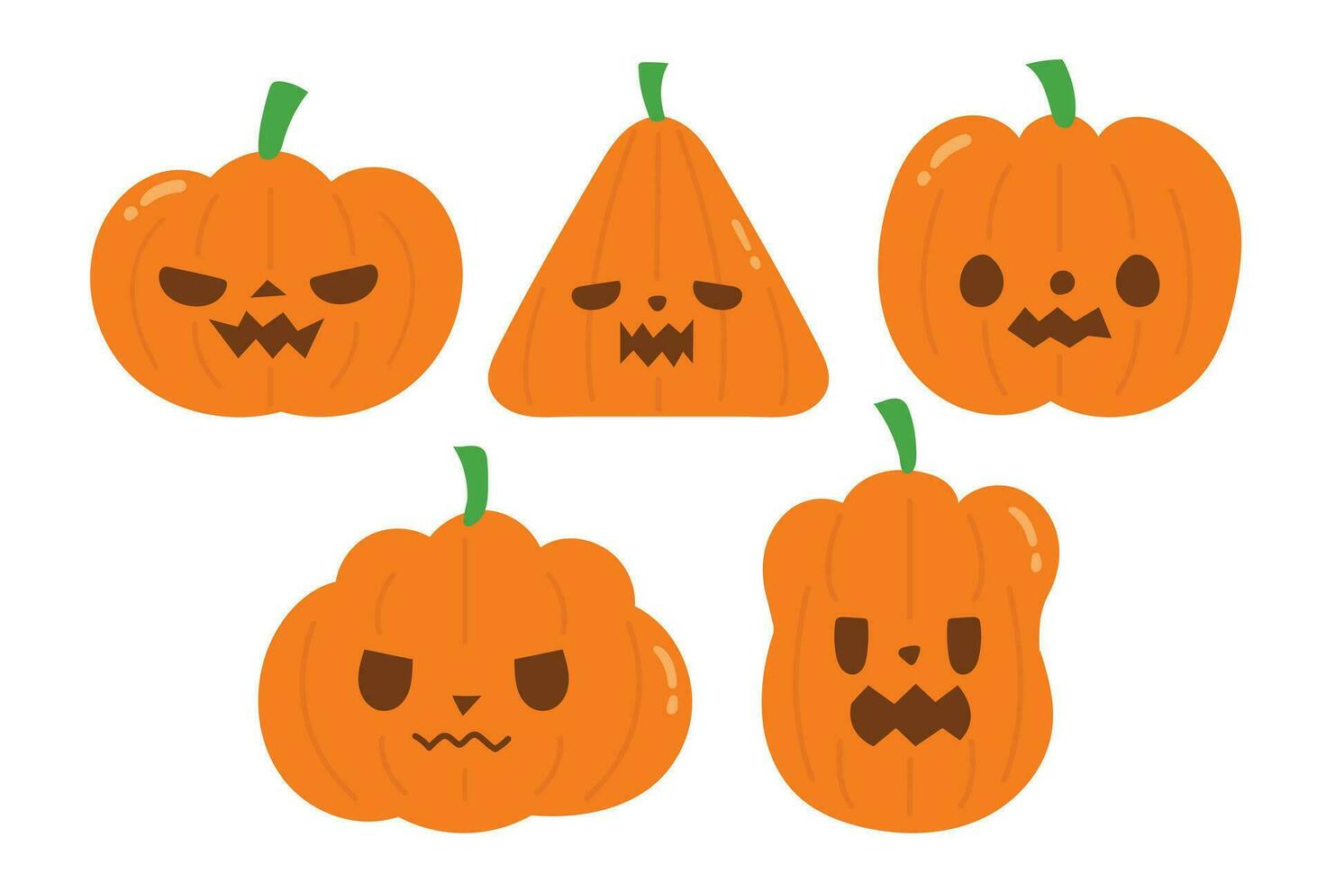 Halloween citrouilles dans octobre beaucoup faciale expressions et émotions et beaucoup formes, Orange vecteur