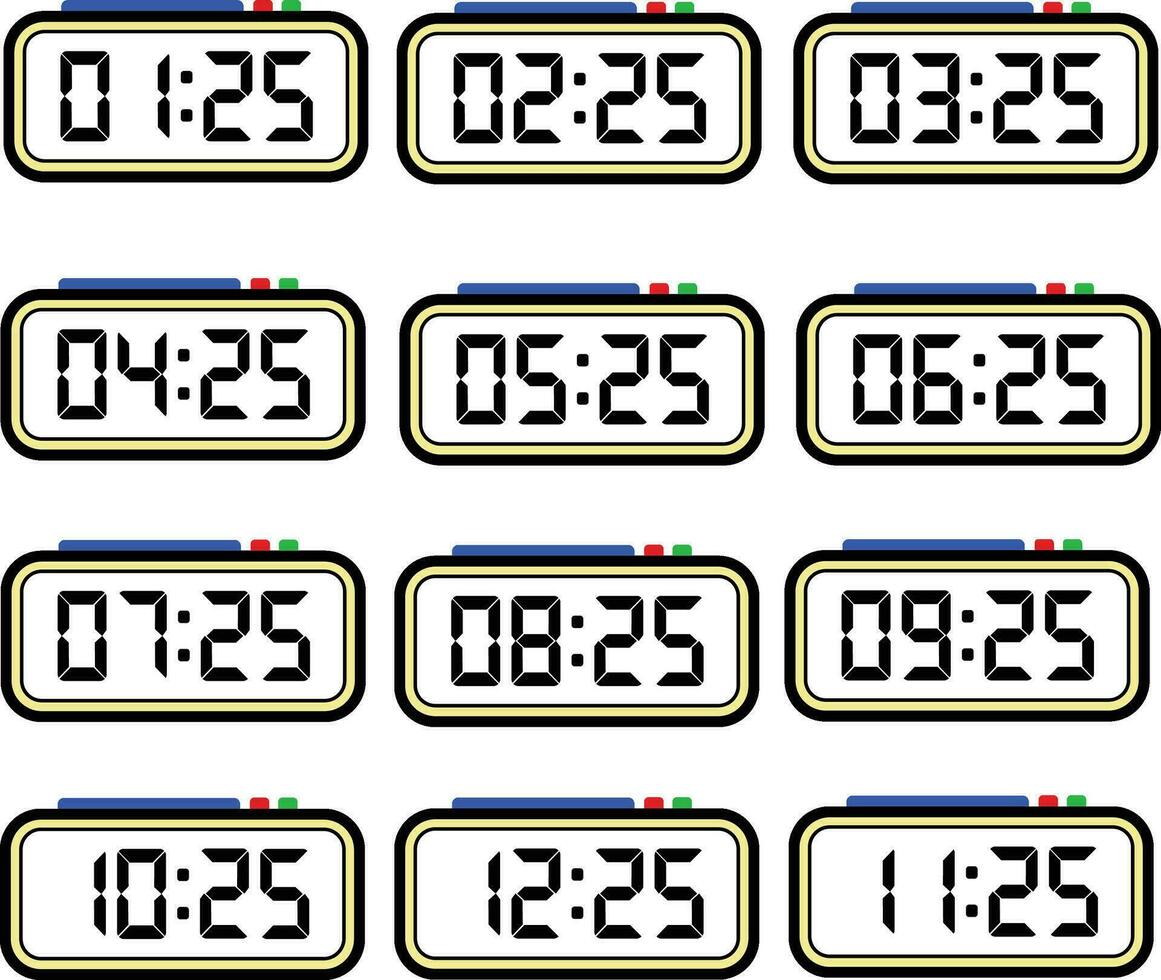 numérique l'horloge temps plat vecteur ensemble avec 24 heures, numérique nombre illustration