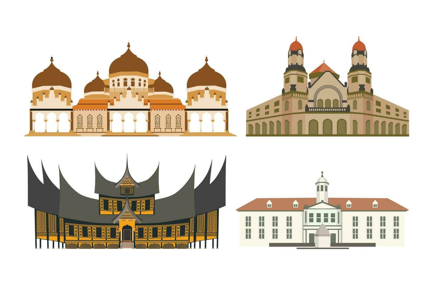 médiéval bâtiments et les monuments. vecteur illustration dans plat conception style.