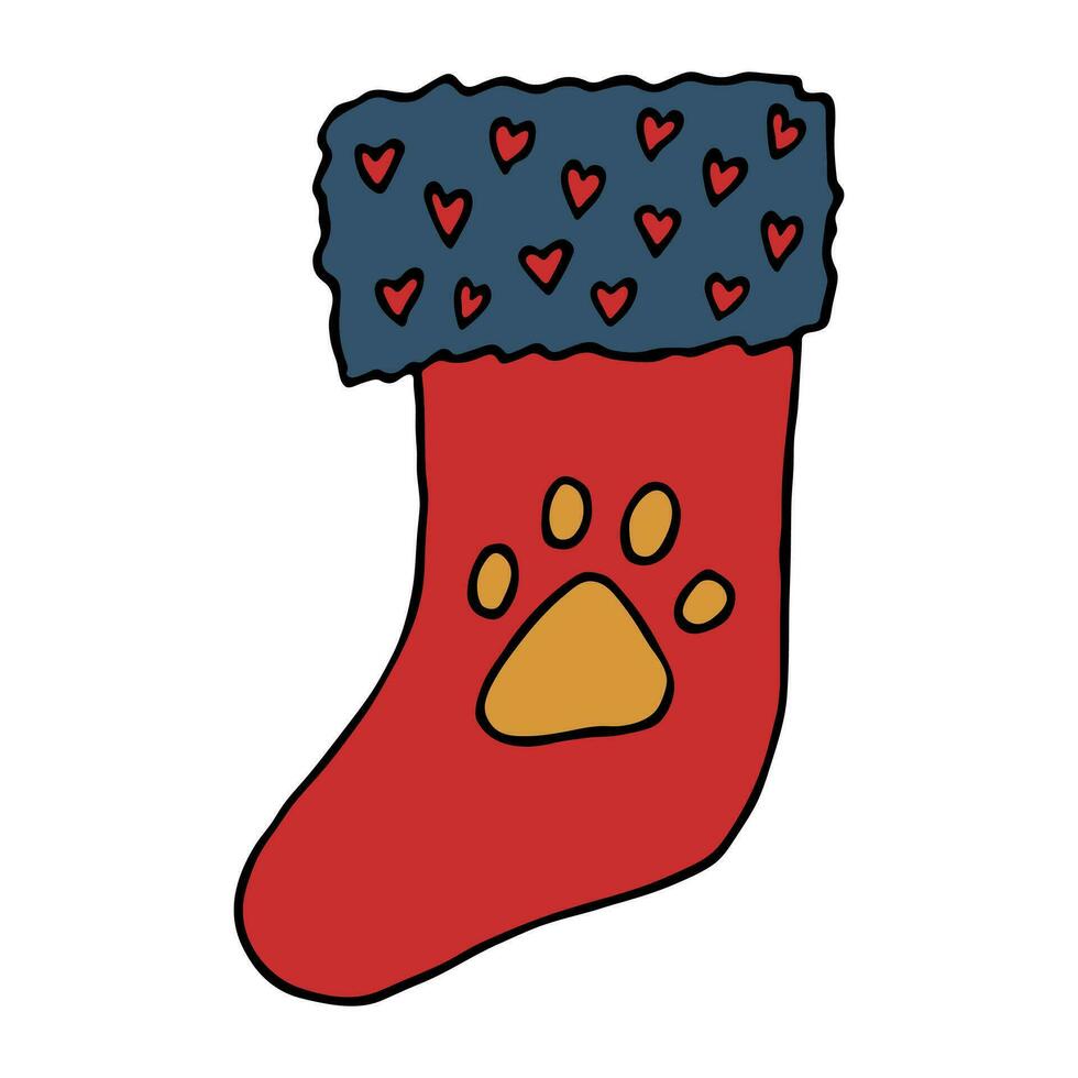 chaussette dessinée à la main pour les cadeaux de noël. doodle de chaussette suspendue. élément de conception unique d'hiver vecteur