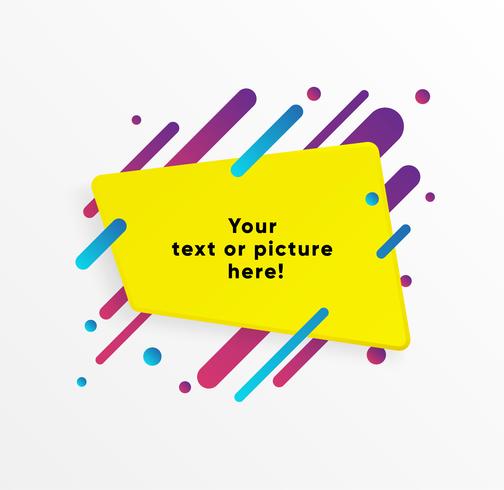 Forme de zone de texte abstrait jaune avec des lignes et des cercles à la mode de néon. Fond de vecteur. vecteur