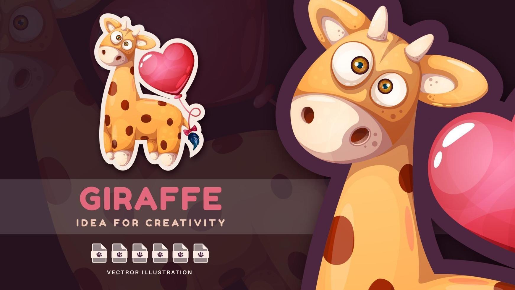 girafe de personnage de dessin animé avec ballon coeur à air vecteur