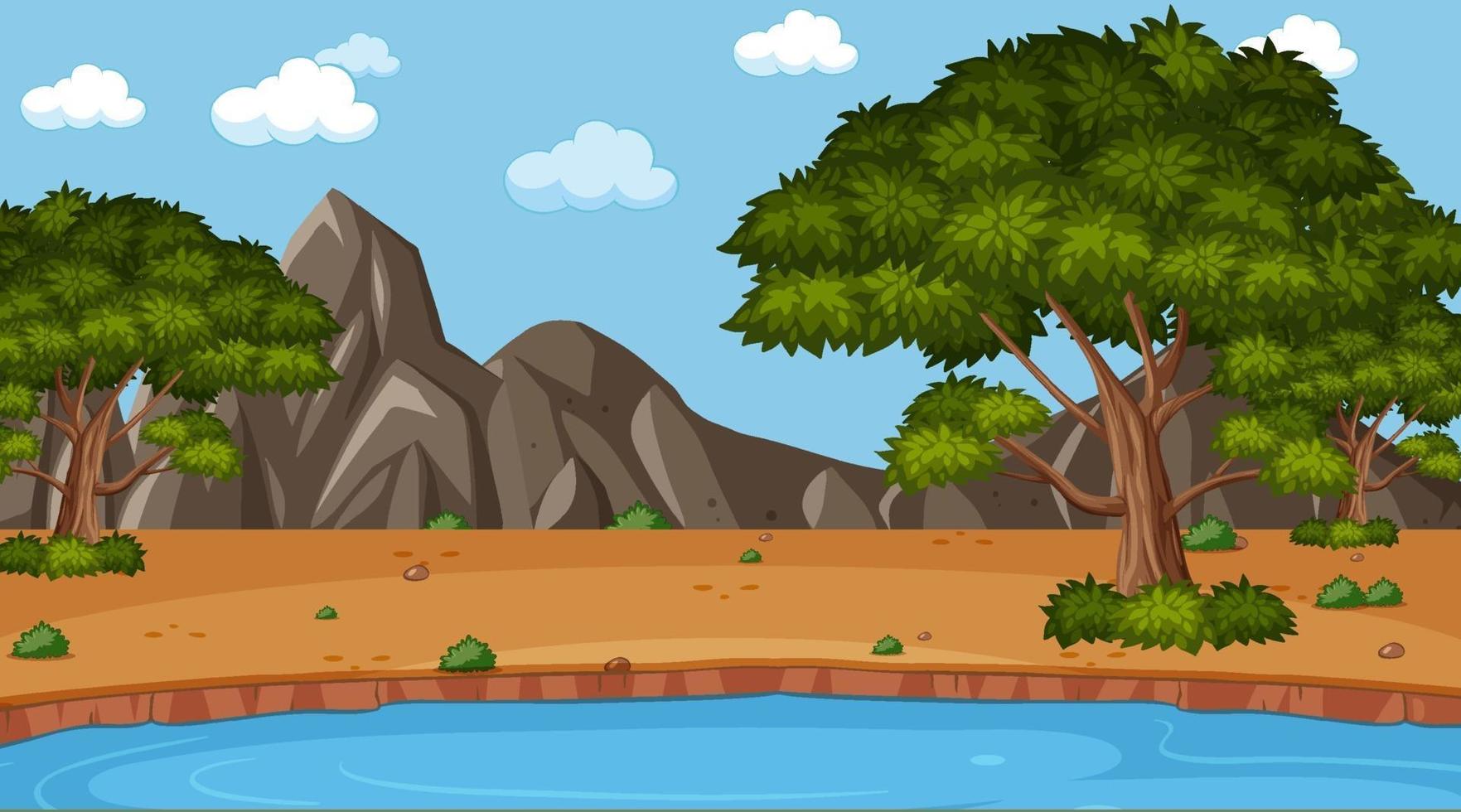 scène de parc vide avec quelques arbres et lac vecteur