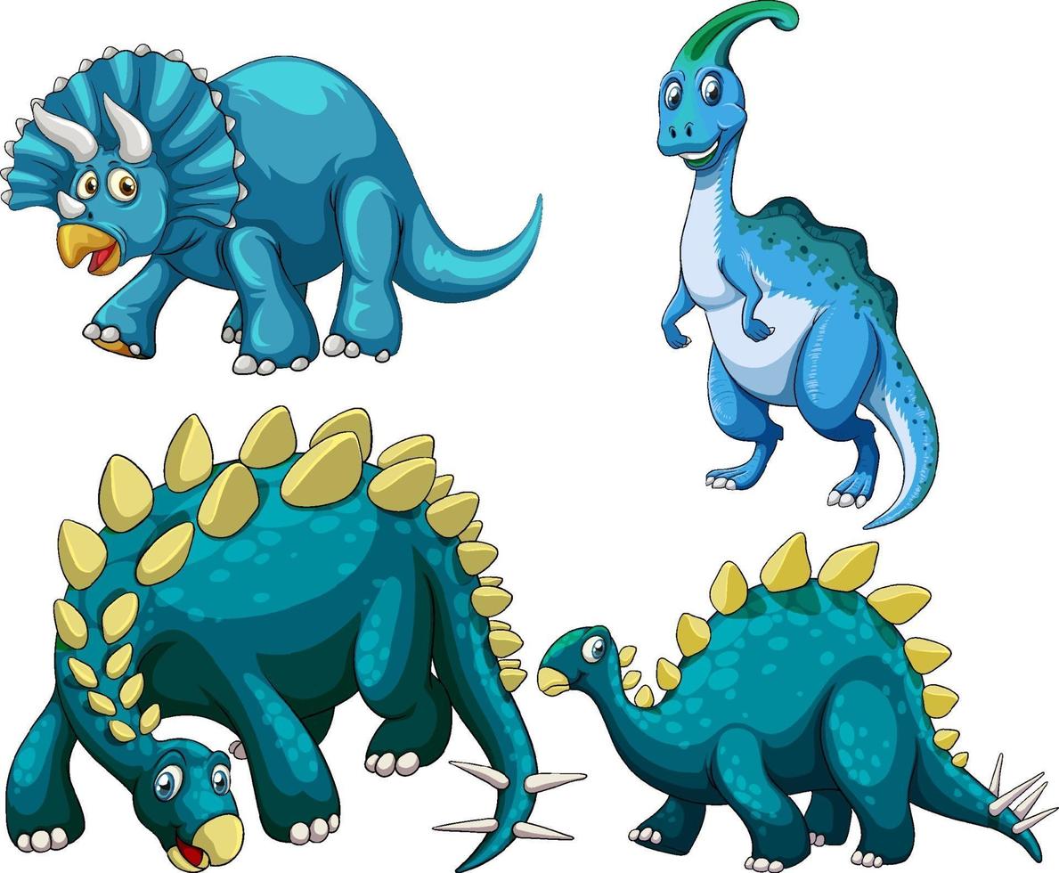 ensemble de personnage de dessin animé de dinosaure bleu vecteur