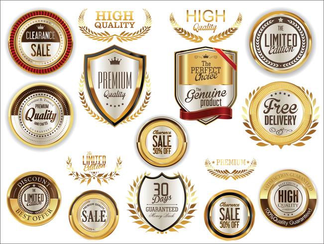 Insignes et étiquettes de luxe premium doré vecteur