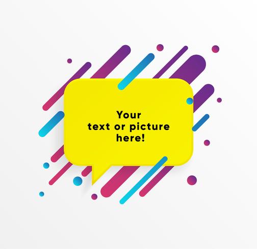 Forme de zone de texte abstrait jaune avec des lignes et des cercles à la mode de néon. Fond de vecteur. vecteur