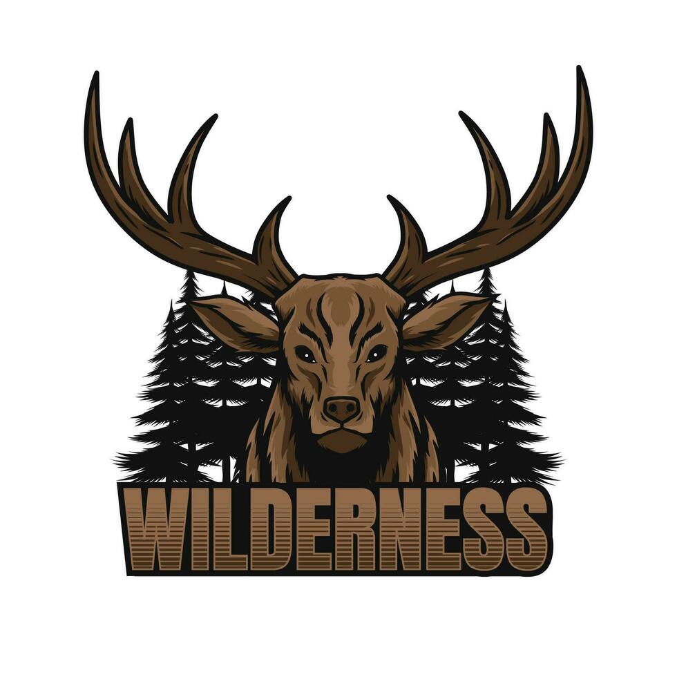 région sauvage logo avec cerf mascotte vecteur