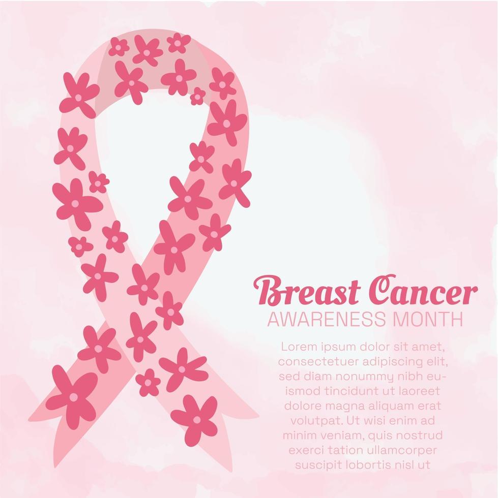 affiche du mois de sensibilisation au cancer du sein - toile de fond aquarelle ruban rose vecteur