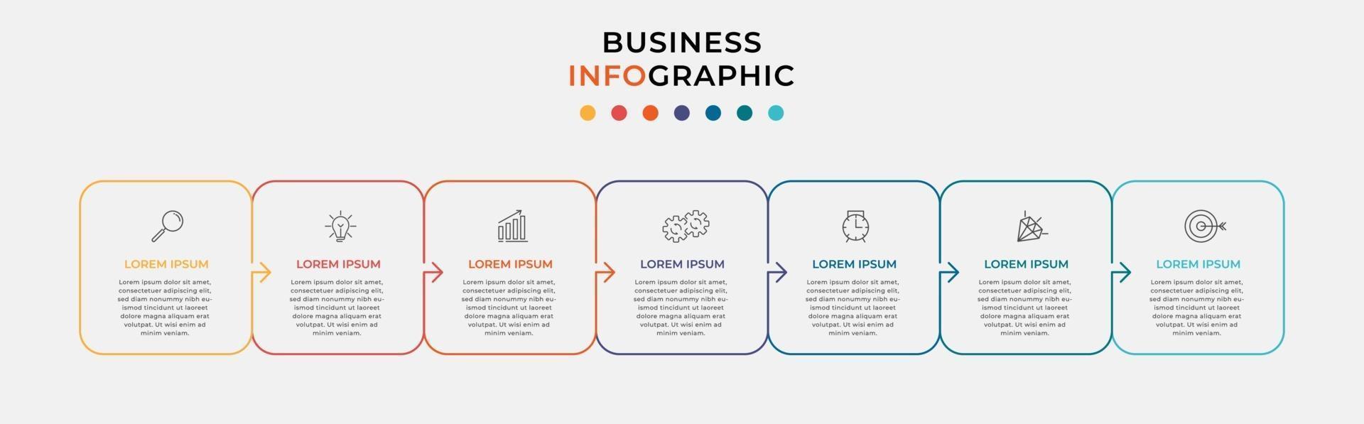 modèle d'entreprise de conception infographique avec des icônes et 7 options ou étapes vecteur