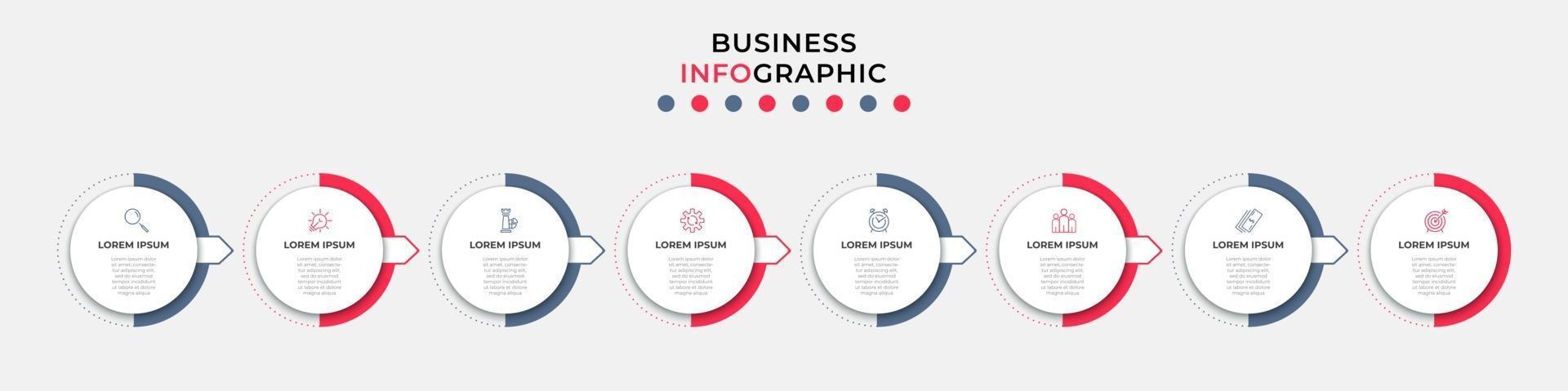 modèle d'entreprise de conception infographique avec des icônes et 8 options ou étapes vecteur