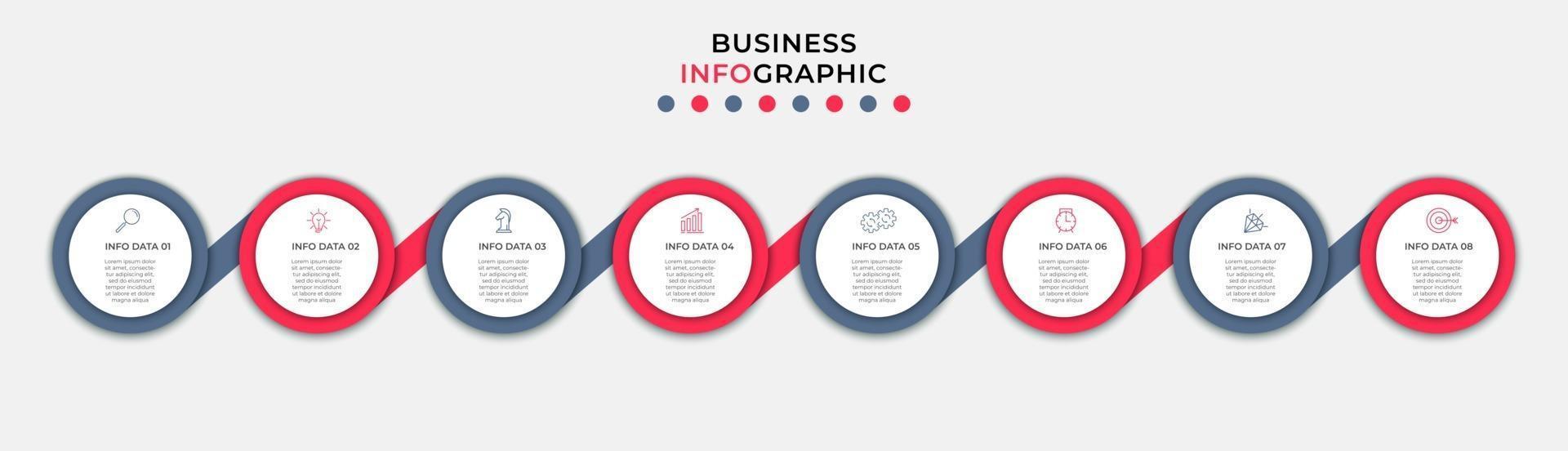 modèle d'entreprise de conception infographique avec des icônes et 8 options ou étapes vecteur