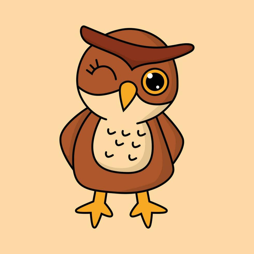 animal dessin animé personnage de un hibou un clin d'oeil vecteur