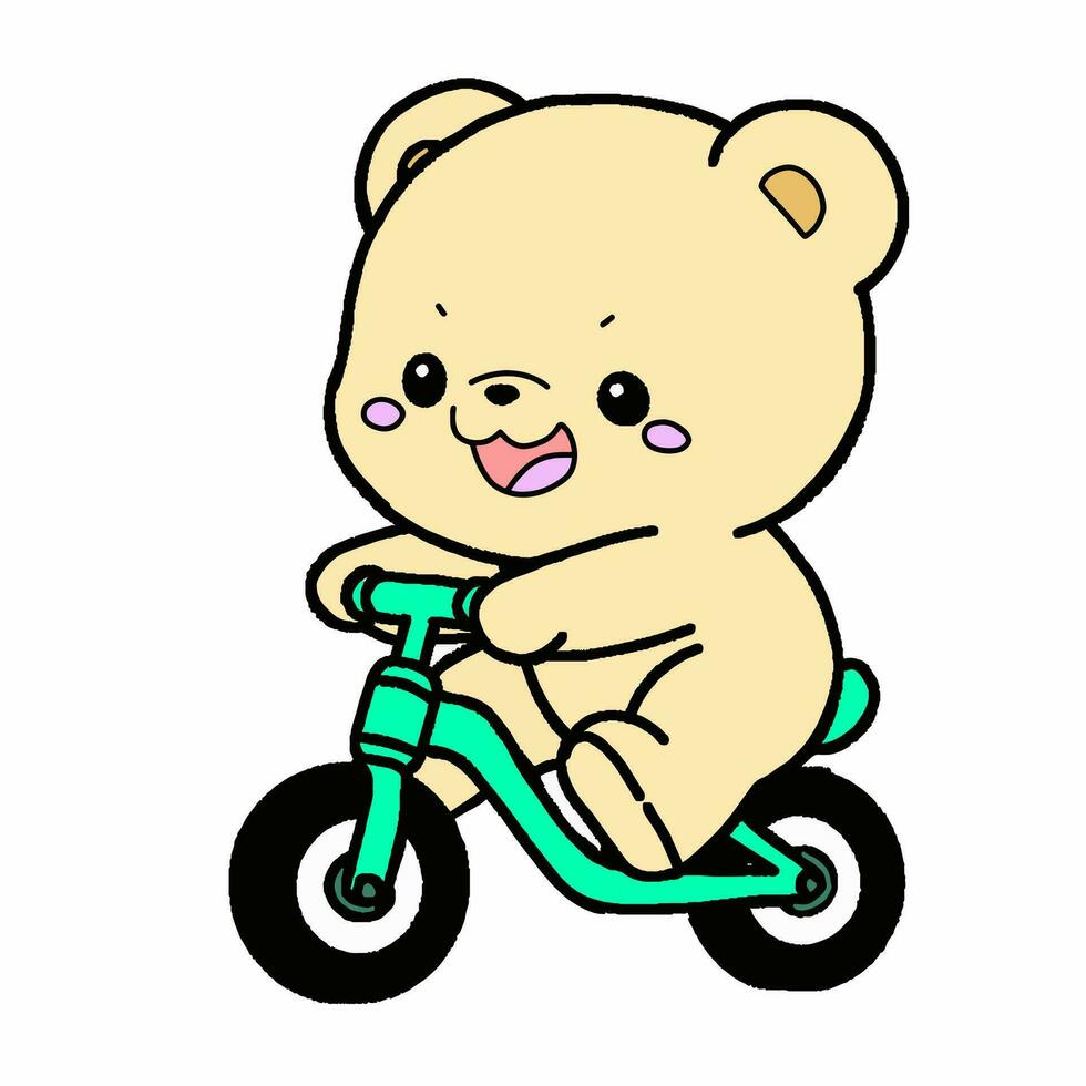 dessin animé style ours équitation une vélo. main tiré vecteur illustration.