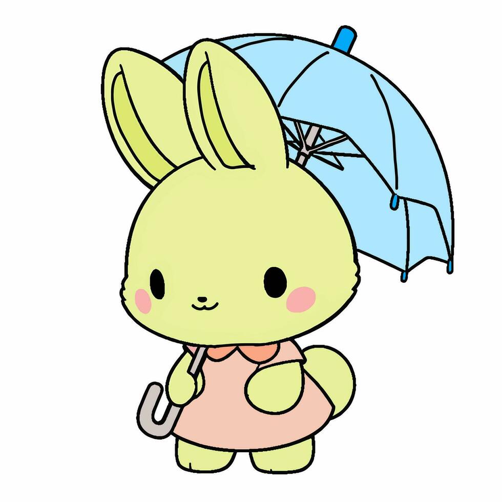 dessin animé style lapin en portant un parapluie. main tiré vecteur illustration.
