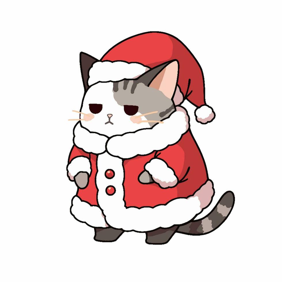 dessin animé style chat portant une Père Noël costume. main tiré vecteur illustration.