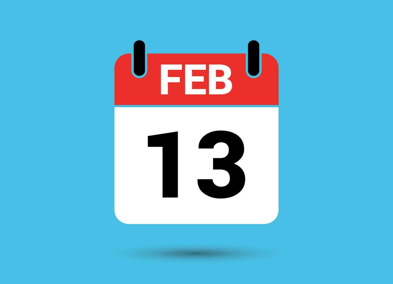 13 février calendrier Date plat icône journée 13 vecteur illustration