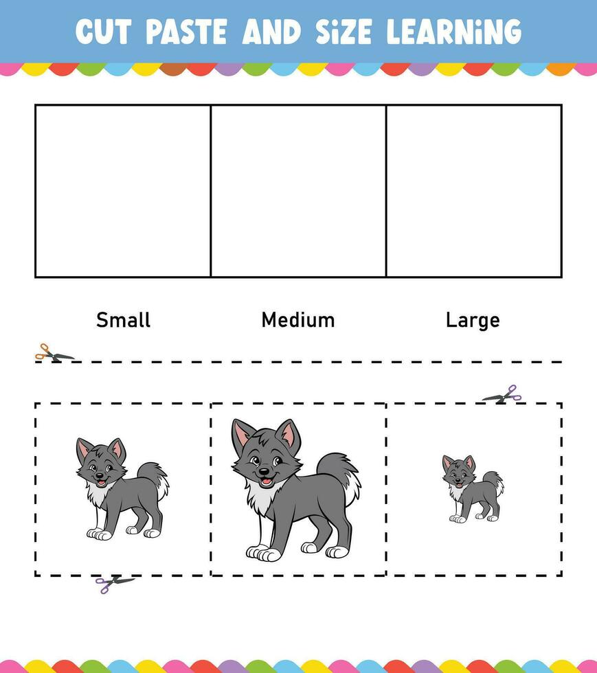 apprentissage tailles Couper et pâte facile activité feuille de travail Jeu pour les enfants avec mignonne animal vecteur