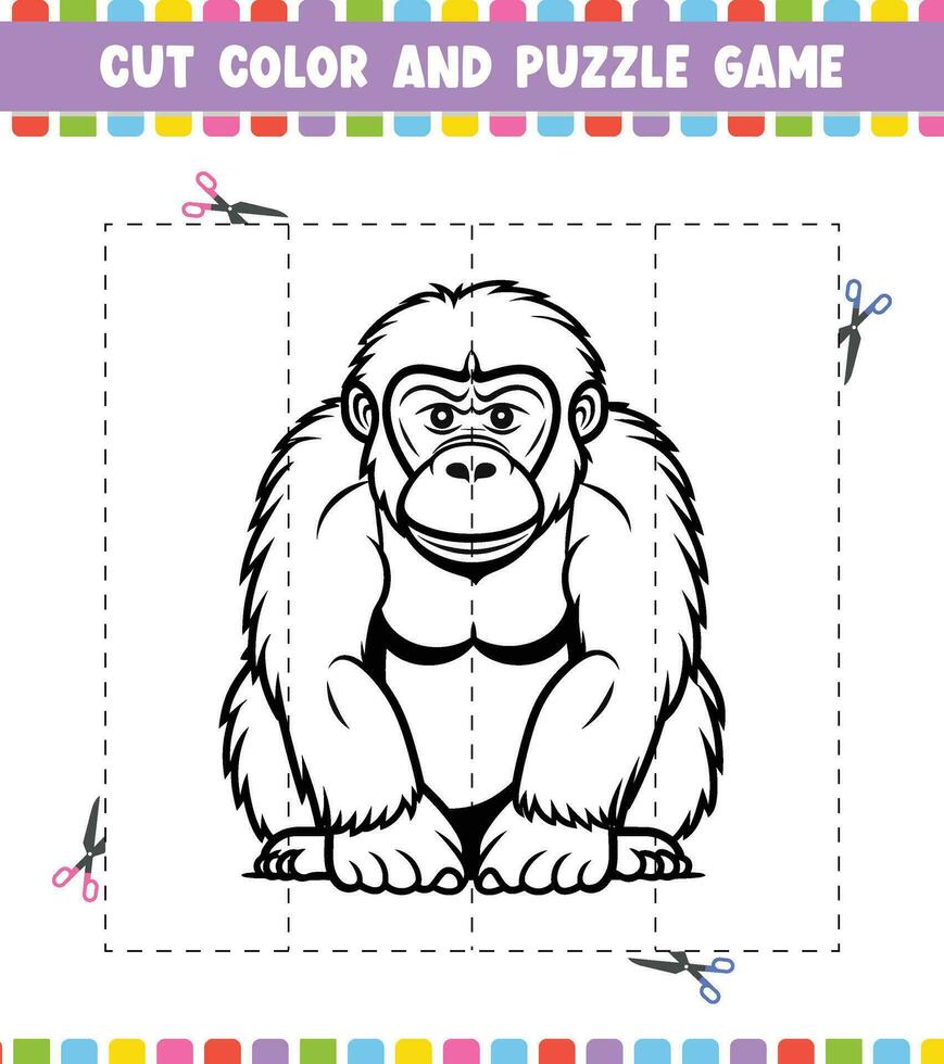 Couper Couleur éducation feuille de travail Jeu pour des gamins Couleur activité puzzle pour les enfants avec mignonne animal vecteur