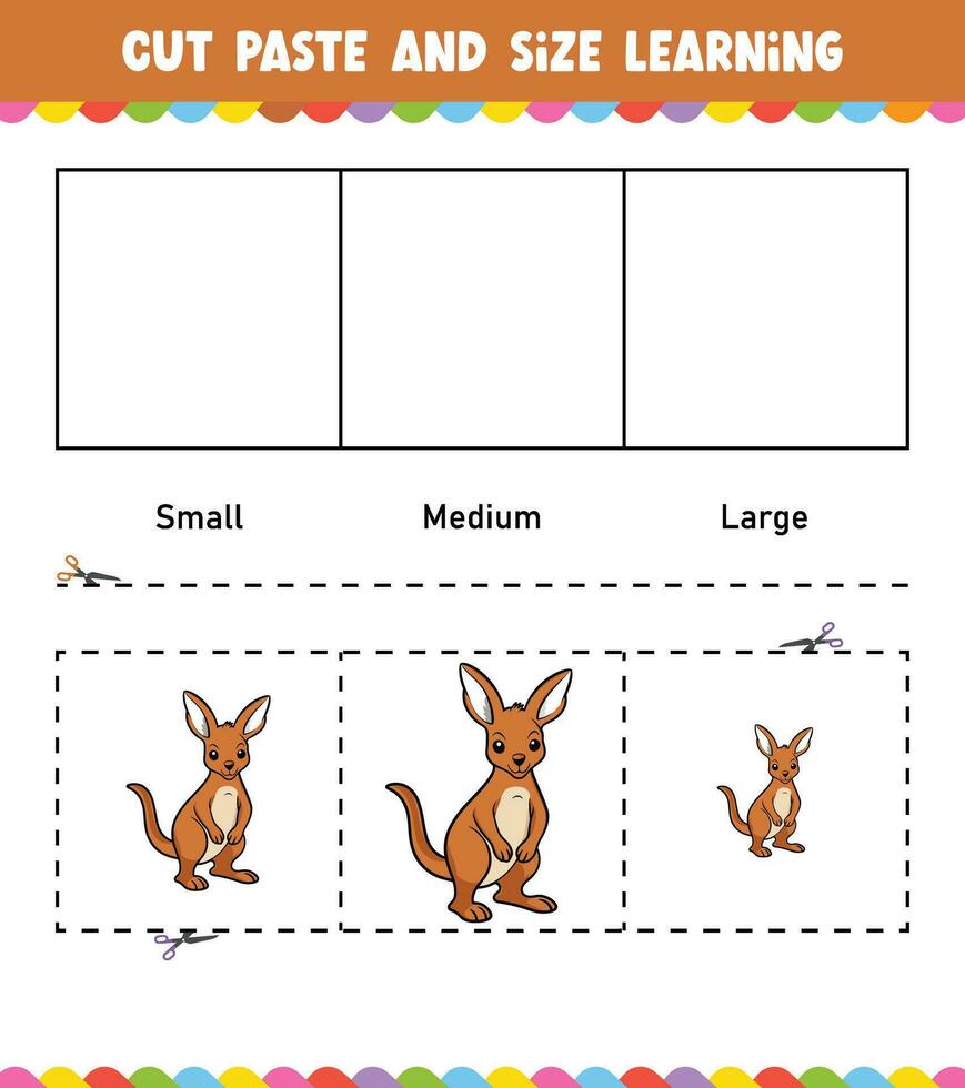 apprentissage tailles Couper et pâte facile activité feuille de travail Jeu pour les enfants avec mignonne animal vecteur