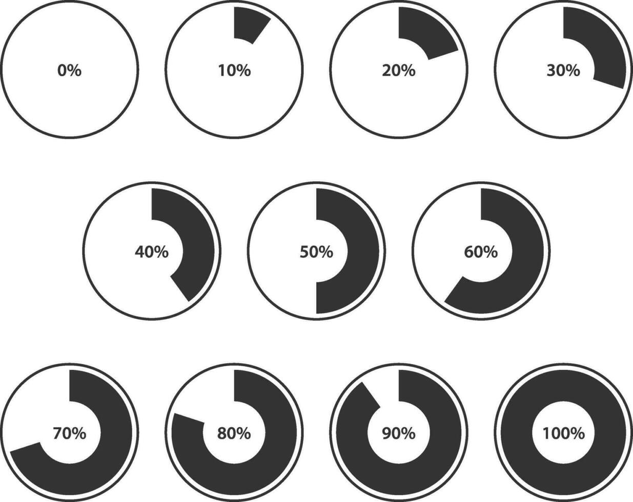 définir des icônes de graphique à secteurs. vecteur de diagramme de cercle. modèle de logo de graphiques de graphiques de collection. conception plate.