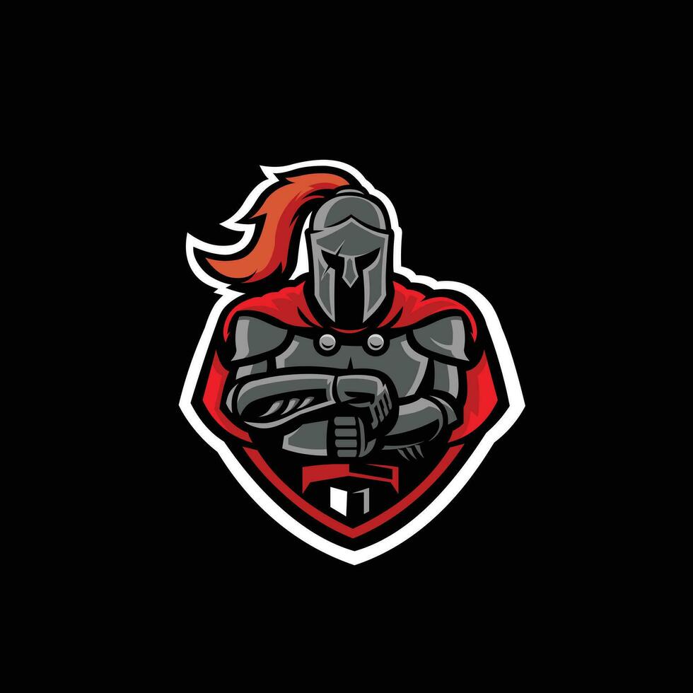 le Chevalier guerrier en portant épée dans badge emblème style vecteur logo isolé. meilleur pour esport et aptitude en relation industrie