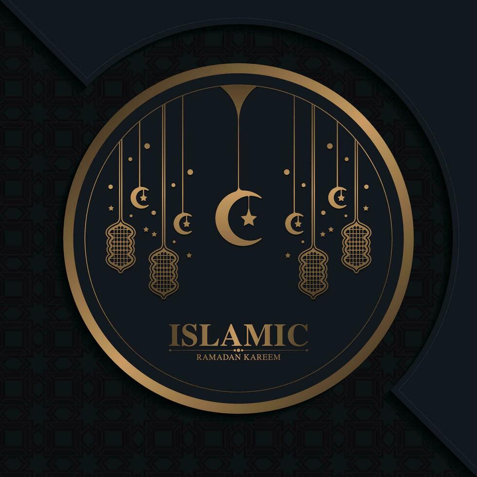 bannière de ramadan kareem de luxe dans un style noir et or vecteur